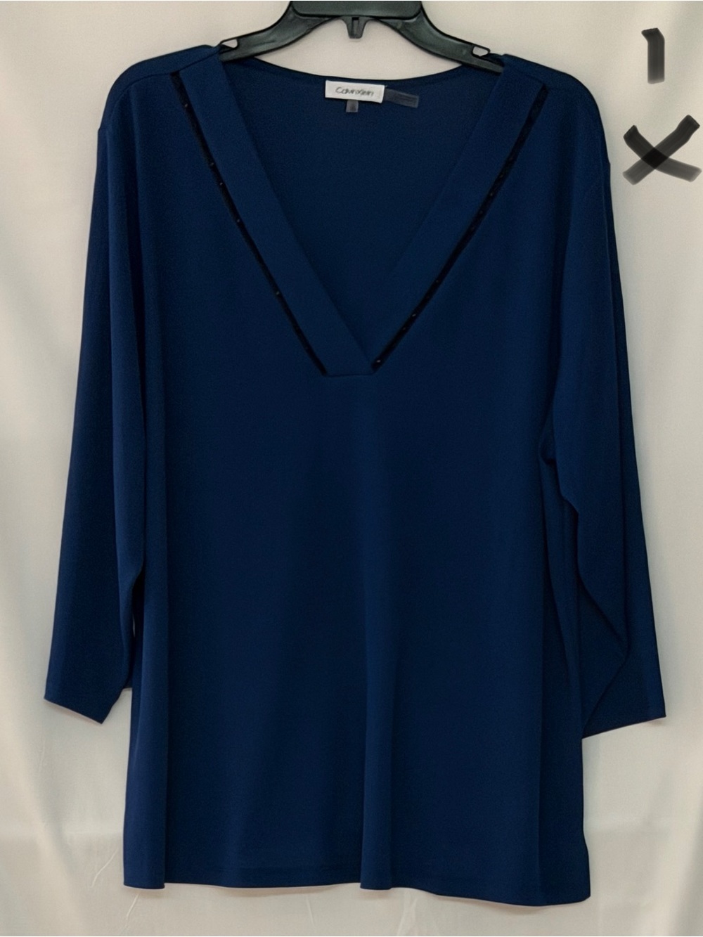 Calvin Klein Deep Navy V-Neck Tunic with Sequin Trim